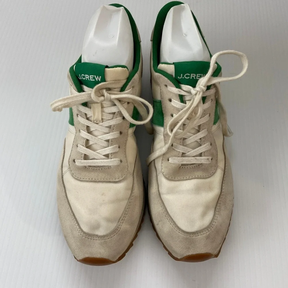 J Crew Lace Up Low Top Sneakers‎ Mountain White Kelly Green Womens 8.5